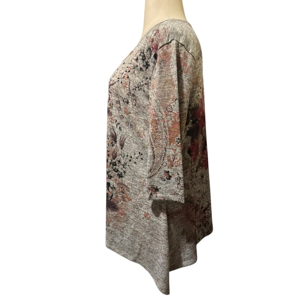 3X Floral Flowy Tunic Top 3/4 Sleeve Scoop Neck Boho Casual Knit - Picture 3 of 5